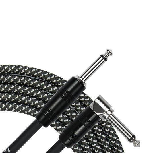 Kirlin IWC202BK 10ft Black Woven Guitar Cable RA - Straight