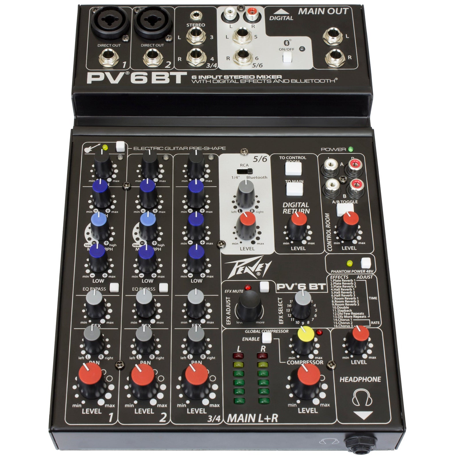 Peavey PV Series "PV-6BT" Compact 6-Channel Mixer with Bluetooth