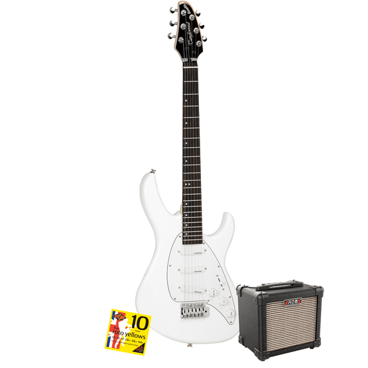 Tanglewood Baretta Arctic White Gloss Electric Guitar with Aroma 10W Black Amp & Bonus R10 strings TE2AWBK-P