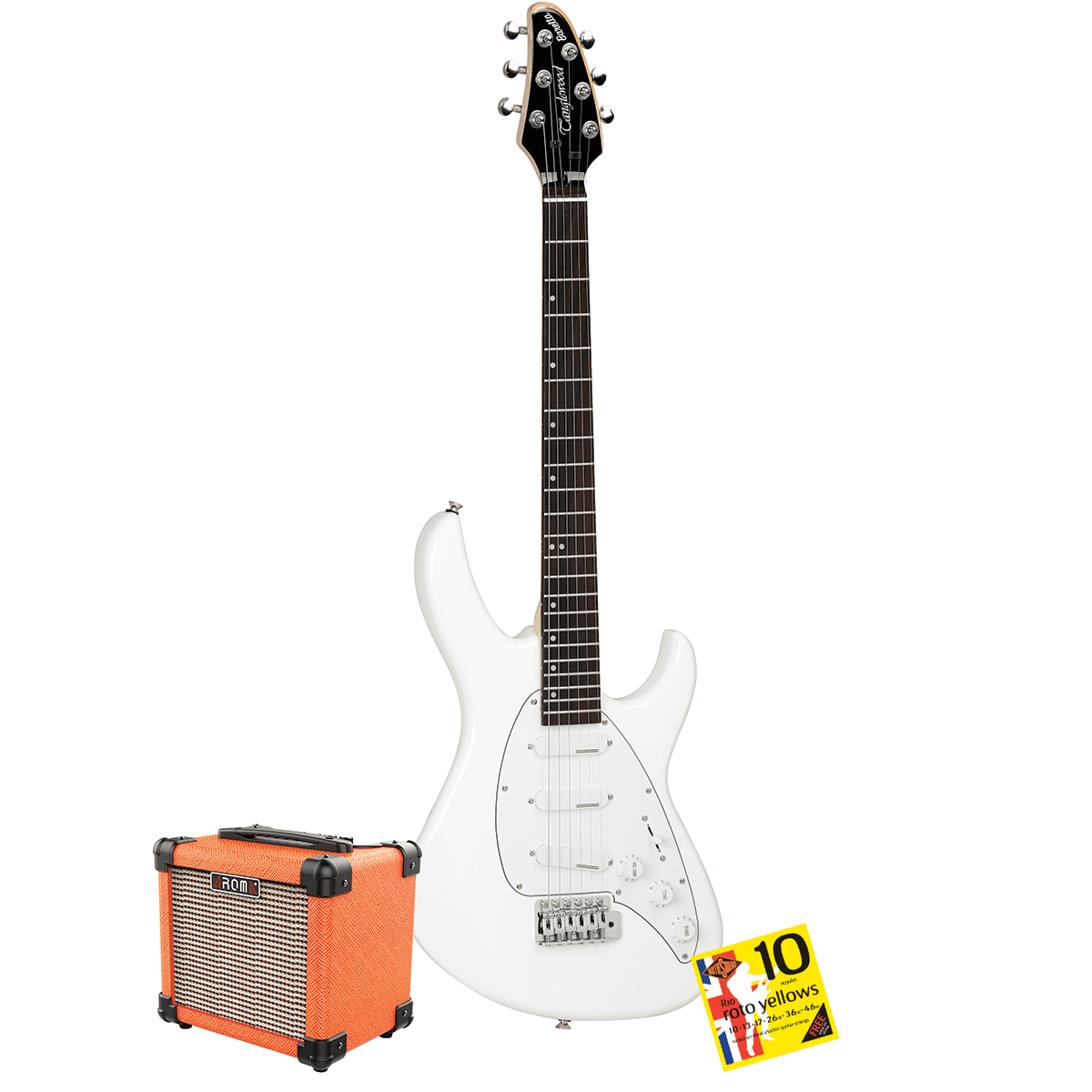 Tanglewood Baretta Arctic White Gloss Electric Guitar with Aroma 10W Orange Amp & Bonus R10 strings TE2AWOR-P