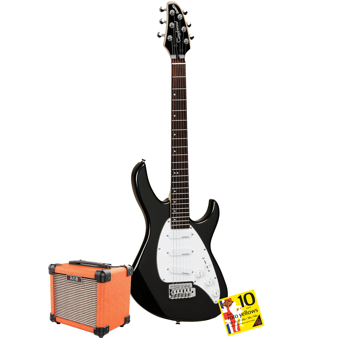 Tanglewood Baretta Black Gloss Electric Guitar with Aroma 10W Orange Amp & Bonus R10 strings TE2BKOR-P